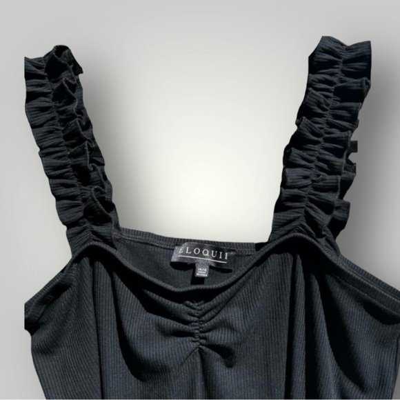 🌻Eloquii Black Ribbed Ruffle Strap Tank Size 14/16 - Picture 3 of 9